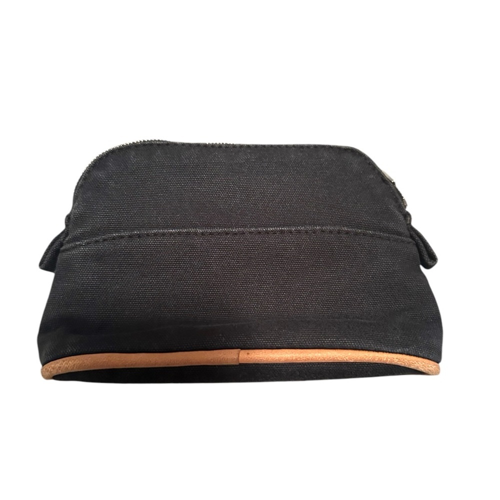 HERMES BLACK CANVAS AND BROWN LEATHER CLUTCH POUCH - Picture 4 of 7